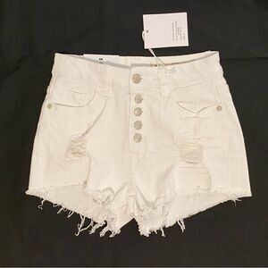 NWT I & M Jeans Kylie high-rise distressed white denim shorts size S stretch